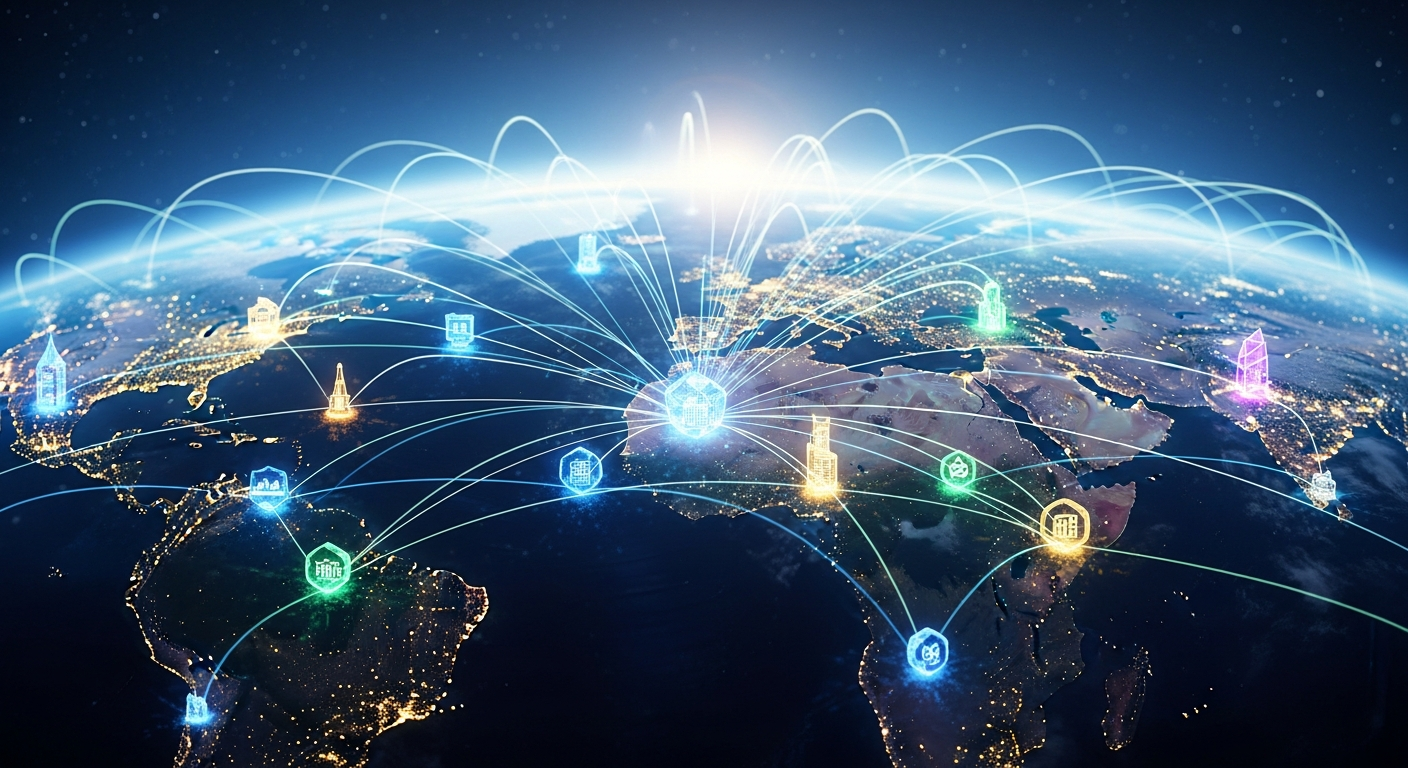 Digital data streams connecting abstract human heads, symbolizing AI processing business information